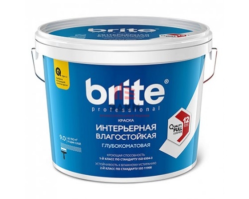 Brite Professional Ti Pure Quality / Брайт моющаяся влагостойкая краска для стен и потолков 9 л