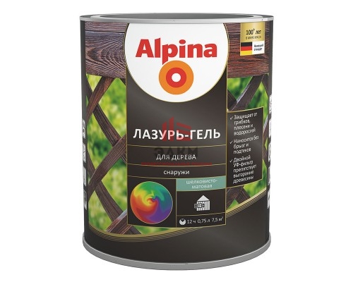 Alpina / Альпина лазурь гель для древесины снаружи помещения 0,75 л