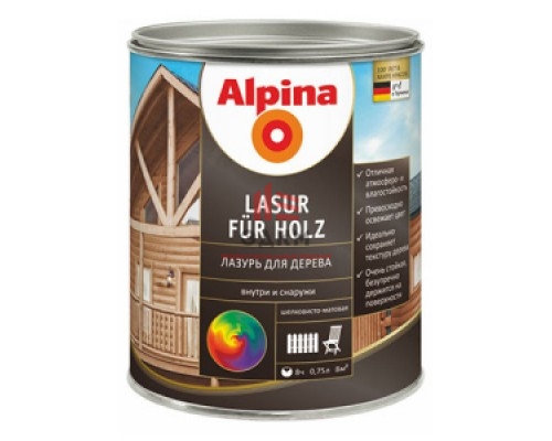 Alpina Aqua Lasur fūr Holz / Альпина лазурь для наружных и внутренних работ 0,75 л