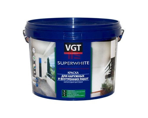 VGT SUPERWHITE / ВГТ ВД-АК-1180 краска для наружных и внутренних работ 7 кг