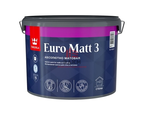 Tikkurila Euro Matt 3 / Тиккурила Евро Мат 3 краска глубокоматовая латексная 9 л