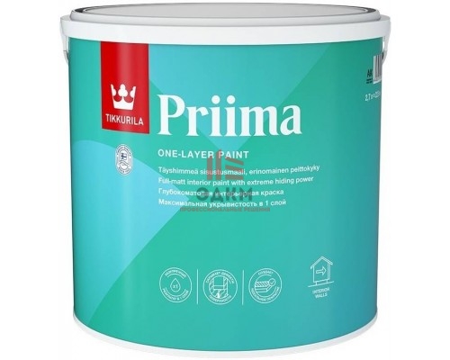 Tikkurila Priima / Тиккурила Прима краска для интерьеров однослойная 2,7 л