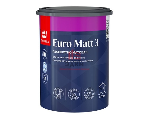 Tikkurila Euro Matt 3 / Тиккурила Евро Мат 3 краска глубокоматовая латексная 0,9 л