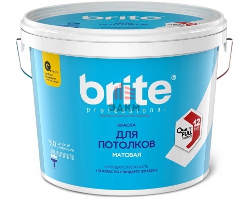 Brite Professional Ti Pure Quality / Брайт профессиональная супербелая краска для потолков 9 л