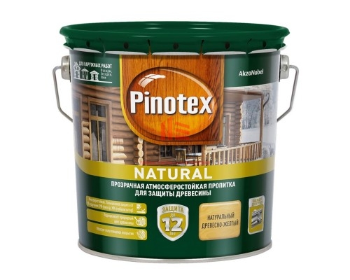 Pinotex Natural / Пинотекс Натурал прозрачная пропитка для древесины защита до 12 лет 2,7 л