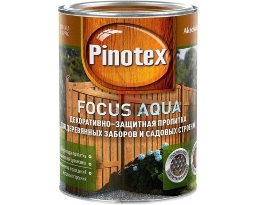 Pinotex Focus Aqua / Пинотекс Фокус Аква защитная пропитка для деревянных заборов и садовых строений 0,75 л