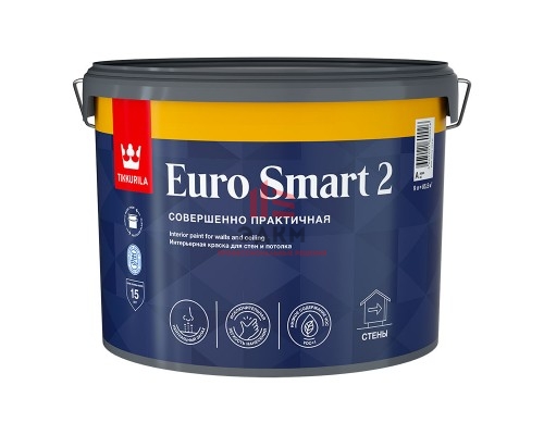 Tikkurila Euro Smart 2 / Тиккурила Евро 2 глубокоматовая краска интерьерная 9 л