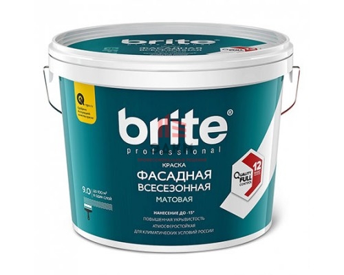 Brite Professional / Брайт профессиональная всесезонная краска для минеральных фасадов до минус 15 С 9 л