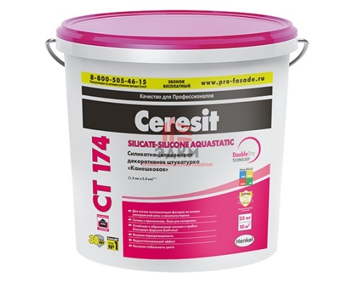 Ceresit CT 174 / Церезит СТ 174 силикатно силиконовая штукатурка камешковая зерно 1,5 мм 25 кг