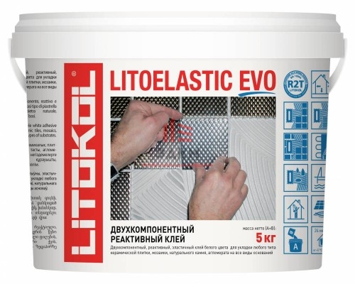 Litokol Litoelastic Evo / Литокол Литоэластик двух компонентный клей для плитки и керамогранита 5 кг