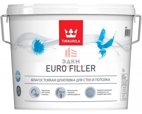 Tikkurila Euro Filler / Тиккурила Евро Филлер шпатлевка влагостойкая для стен и потолков 10 л