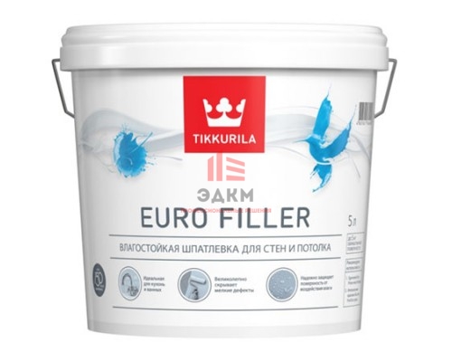 Tikkurila Euro Filler / Тиккурила Евро Филлер шпатлевка влагостойкая для стен и потолков 5 л