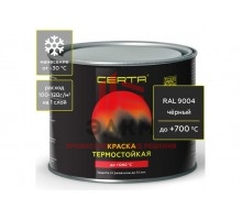 Термостойкая краска CERTA для металла, печей, мангалов, радиаторов, дымоходов, суппортов, до 700 градусов, черный RAL 9004, 0.4 кг