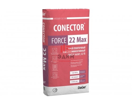 Клей плиточный Dauer CONECTOR FORCE 22 Max высокоэффективный, 25 кг Клей плиточный Dauer CONECTOR FORCE 22 Max высокоэффективный, 25 кг