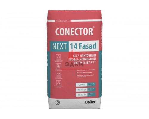 Плиточный профессиональный клей Dauer Conector Next 14 Fasad 25 кг Плиточный профессиональный клей Dauer Conector Next 14 Fasad 25 кг