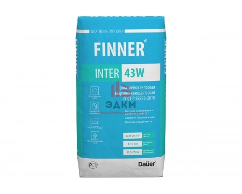Гипсовая выравнивающая шпатлевка Dauer Finner Inter 43w белая 20 кг Гипсовая выравнивающая шпатлевка Dauer Finner Inter 43w белая 20 кг