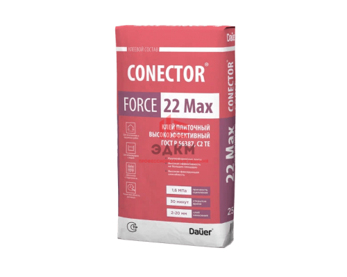 Клей плиточный Dauer CONECTOR FORCE 22 Max высокоэффективный, 25 кг Клей плиточный Dauer CONECTOR FORCE 22 Max высокоэффективный, 25 кг