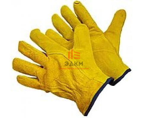 Перчатки спилковые пятипалые, арт. 0128, желтые