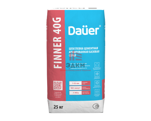 Цементная армированная базовая шпатлевка Dauer Finner 40G серая, 25 кг