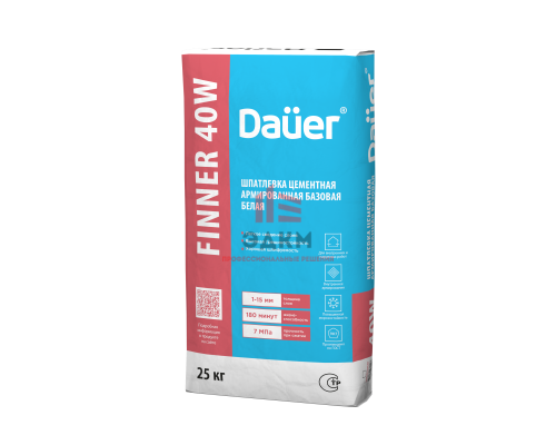 Цементная армированная базовая шпатлевка Dauer Finner 40W белая, 25 кг