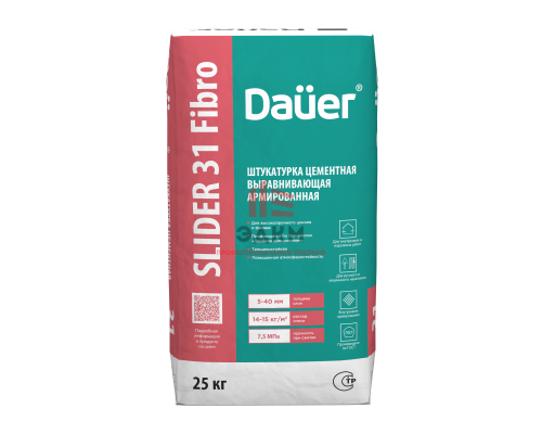 Цементная выравнивающая армированная штукатурка Dauer Slider 31 Fibro 25 кг