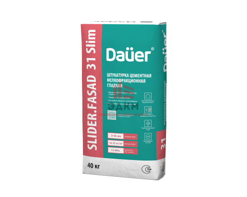 Цементная мелкофракционная гладкая штукатурка Dauer Slider 31 Slim 40 кг